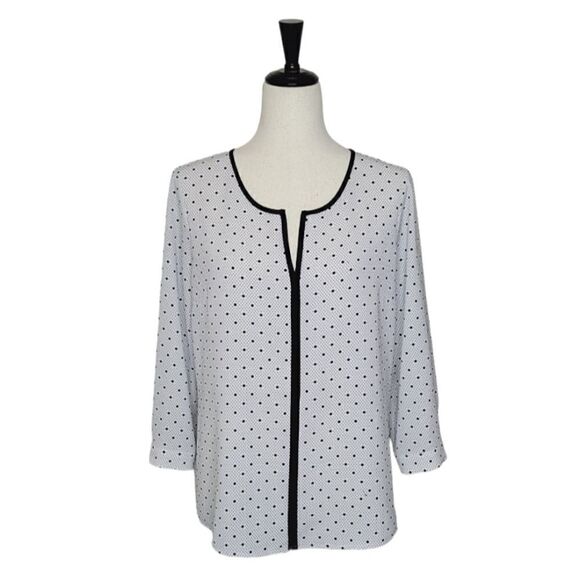 41 Hawthorne Black & White Polka-dot Split Neck 3/4 Sleeve  Blouse Size M - Picture 1 of 8